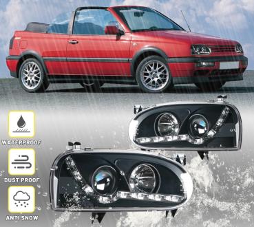LED Tagfahrlicht Optik Scheinwerfer Für VW Golf 3 schwarz Limo Kombi