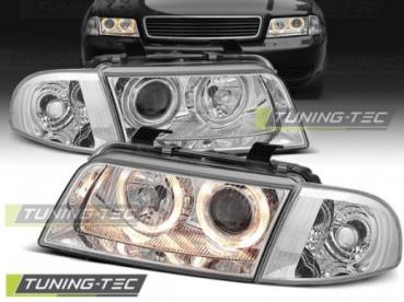 Scheinwerfer Angel Eyes für Audi A4 B5 Bj. 94-98 Chrom