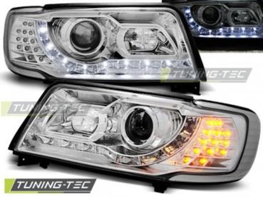Scheinwerfer LED Tagfahrlicht Optik für Audi 100 C4 Bj. 91-94 Chrom