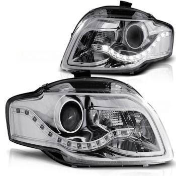 Scheinwerfer LED Tagfahrlicht Optik für Audi A4 B7 Bj. 04-08 Chrom