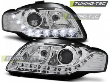 Scheinwerfer LED Tagfahrlicht Optik für Audi A4 B7 Bj. 04-08 Chrom