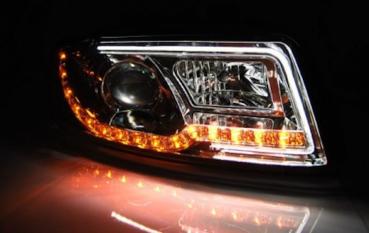 LED Tagfahrlicht Design Scheinwerfer für Audi A4 B6 00-04 chrom