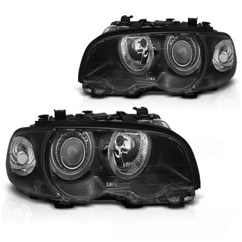 LED Angel Eyes Scheinwerfer für BMW 3er E46 Coupe / Cabrio 99-01 schwarz Set
