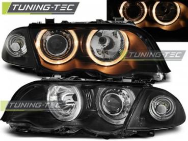 Scheinwerfer Angel Eyes für BMW 3er E46 Limo Touring Bj. 98-01 Schwarz