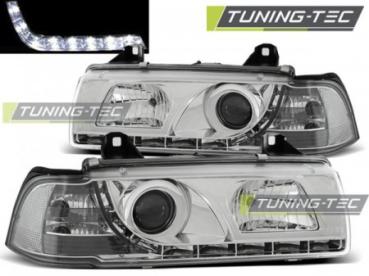Scheinwerfer LED Tagfahrlicht Optik für BMW 3er E36 Limo Touring Bj. 90-99 Chrom