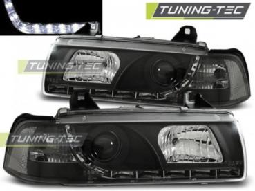 Scheinwerfer LED Tagfahrlicht Optik für BMW 3er E36 Limo Touring Bj. 90-99 Schwarz