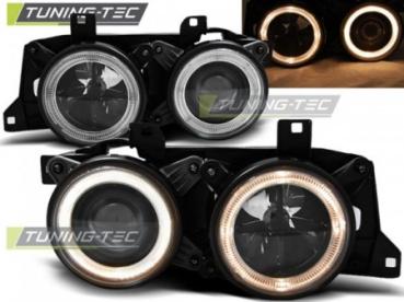 Scheinwerfer Angel Eyes für BMW 5er E34 7er E32 Bj. 86-95 Schwarz