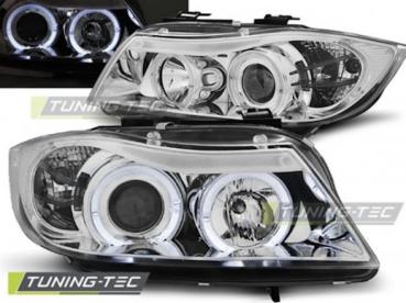 Scheinwerfer Angel Eyes für BMW 3er E90 E91 Bj. 05-08 Chrom