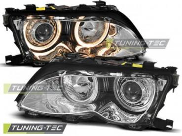 Scheinwerfer LED Angel Eyes für BMW 3er E46 Limo Touring Bj. 01-05 Chrom