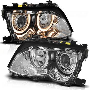 Scheinwerfer LED Angel Eyes für BMW 3er E46 Limo Touring Bj. 01-05 Chrom