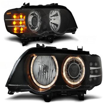 Xenon Scheinwerfer Angel Eyes für BMW X5 E53 Bj. 99-03 Schwarz mit LED Blinker