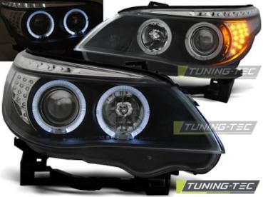 LED Angel Eyes Scheinwerfer für BMW 5er E60/E61 03-07 schwarz mit LED Blinker