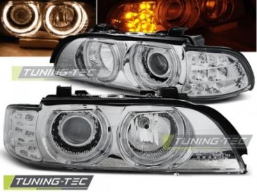 Scheinwerfer Angel Eyes für BMW 5er E39 Bj. 95-00 Chrom mit LED Blinker