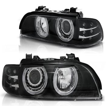 Scheinwerfer Angel Eyes für BMW 5er E39 Bj. 95-00 Schwarz mit LED Blinker