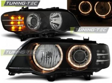 Scheinwerfer Angel Eyes für BMW X5 E53 Bj. 99-03 Schwarz mit LED Blinker
