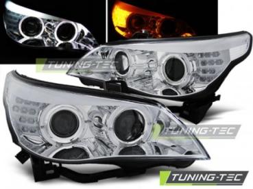 Scheinwerfer Angel Eyes für BMW 5er E60 E61 Bj. 03-07 Chrom mit LED Blinker