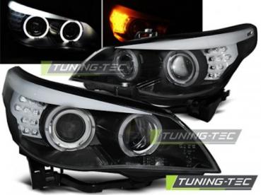 Scheinwerfer Angel Eyes für BMW 5er E60 E61 Bj. 03-07 Schwarz mit LED Blinker