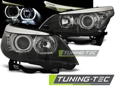 Scheinwerfer LED Angel Eyes für BMW 5er E60 E61 Bj. 03-07 Schwarz
