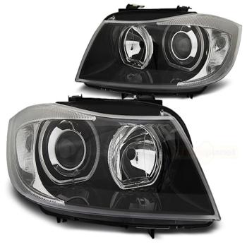 Scheinwerfer Angel Eyes für BMW E90/E91 Bj. 03/2005-2008 Schwarz weiße LED Ringe