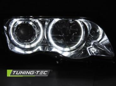 Scheinwerfer LED Angel Eyes für BMW 3er E46 Limo Touring Bj. 98-01 Chrom