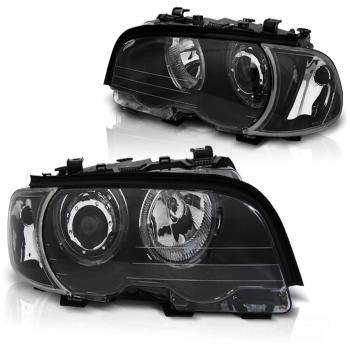 LED Angel Eyes Scheinwerfer für BMW 3er E46 Coupe / Cabrio 99-03 schwarz Set