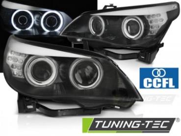 Scheinwerfer CCFL Angel Eyes für BMW 5er E60 E61 03-07 Schwarz mit LED Blinker