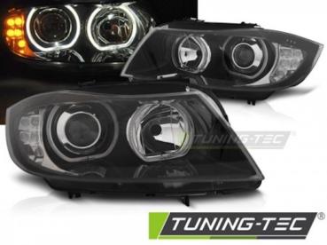 Scheinwerfer LED Angel Eyes für BMW 3er E90 E91  05-08 Schwarz mit LED Blinker