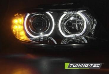 Scheinwerfer LED Angel Eyes für BMW 3er E90 E91  05-08 Schwarz mit LED Blinker