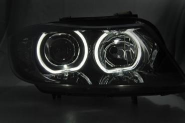 Scheinwerfer LED Angel Eyes für BMW 3er E90 E91  05-08 Schwarz mit LED Blinker