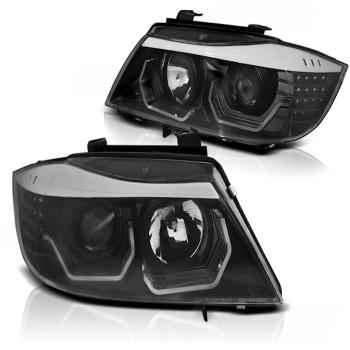 Scheinwerfer 3D Angel Eyes für BMW 3er E90 E91 Bj. 05-08 Schwarz mit LED Blinker