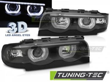 Scheinwerfer 3D Angel Eyes für BMW 7er E38 Bj. 94-01 Schwarz