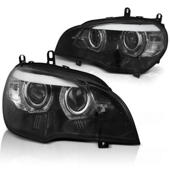 LED DRL Scheinwerfer 3D Angel Eyes für BMW X5 E70 Bj. 07-13 Schwarz