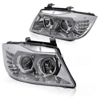 LED Angel Eyes Scheinwerfer Set für BMW 3er E90/E91 05-08 chrom mit LED Blinker