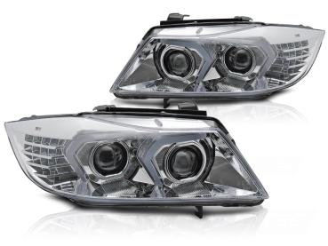 VOLL LED Angel Eyes Scheinwerfer Set für BMW 3er E90/E91 05-08 chrom