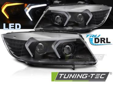 VOLL LED Angel Eyes Scheinwerfer Set für BMW 3er E90/E91 05-08 schwarz