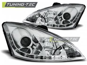 Scheinwerfer LED Tagfahrlicht Optik für Ford Focus MK1 Facelift Bj. 01-04 Chrom