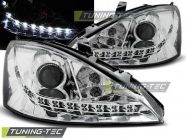 Scheinwerfer LED Tagfahrlicht Optik für Ford Focus MK1 Bj. 98-01 Chrom
