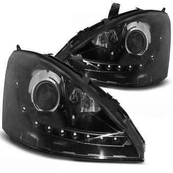 Scheinwerfer LED Tagfahrlicht Optik für Ford Focus MK1 Facelift 01-04 Schwarz