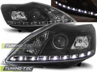 Scheinwerfer LED Tagfahrlicht Optik für Ford Focus MK2 Facelift 08-10 Schwarz
