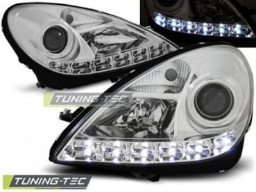 Scheinwerfer LED Tagfahrlicht Optik für Mercedes SLK R171 Bj. 04-11 Chrom
