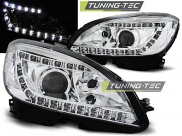 Xenon Scheinwerfer LED Tagfahrlicht Optik für Mercedes C-Klasse W204 07-10 Chrom