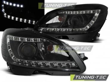 Scheinwerfer LED Tagfahrlicht Optik für Mercedes C-Klasse W204 Bj. 07-10 Schwarz