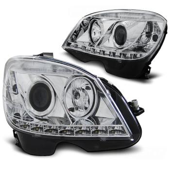 Scheinwerfer LED Tagfahrlicht Optik für Mercedes C-Klasse W204 Bj. 07-10 Chrom
