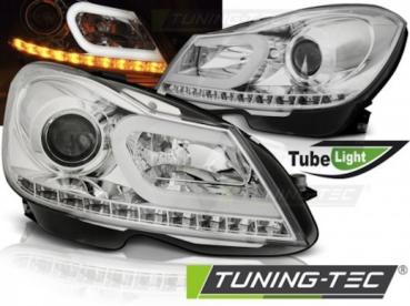 Scheinwerfer LED Tagfahrlicht Optik für Mercedes C-Klasse W204 Bj. 11-15 Chrom