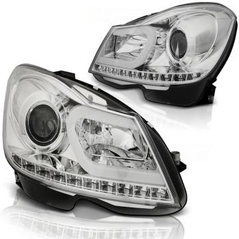 Scheinwerfer LED Tagfahrlicht Optik für Mercedes C-Klasse W204 Bj. 11-15 Chrom