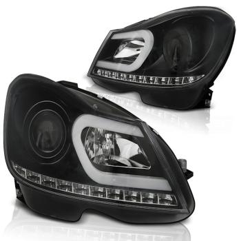 Scheinwerfer LED Tagfahrlicht Optik für Mercedes C-Klasse W204 Bj. 11-15 Schwarz