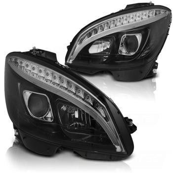 Scheinwerfer Tagfahrlicht Optik für Mercedes W204 Bj. 07-11 Schwarz LED Blinker