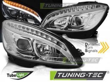 Scheinwerfer LED Tagfahrlicht Optik für Mercedes C-Klasse W204 07-10 Chrom LTI
