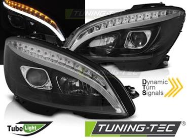 Scheinwerfer LED Tagfahrlicht Optik für Mercedes C-Klasse W204 07-10 Schwarz LTI