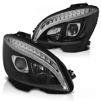 Scheinwerfer LED Tagfahrlicht Optik für Mercedes C-Klasse W204 07-10 Schwarz LTI